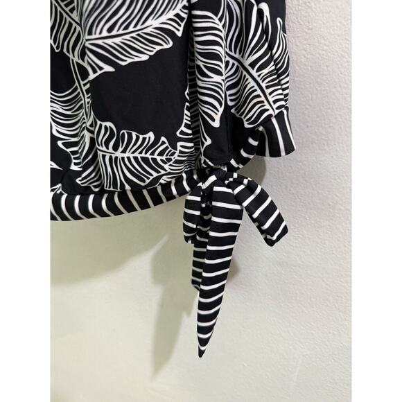 NWT Island Escape Coral Gables Black White Tropical Blouson Tankini Swim Top S 8 - Picture 5 of 8